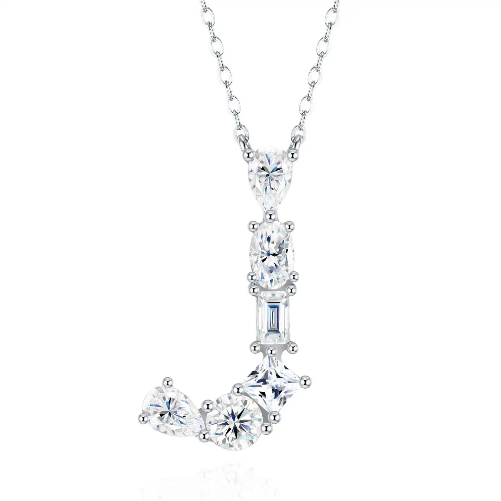 Pass Diamond Tester Letter J Multi Cut VVS Moissanite Necklace 925 Silver Platinum Plated Elegant Fine Jewelry Necklace
