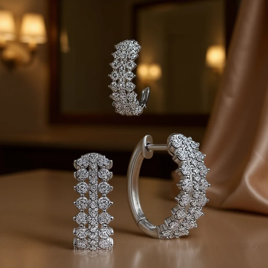 Luxury Women's Champagne White 925 Silver Rhodium Plated Diamond Hoop Earrings Brilliant Cut Claw Setting Wedding Fine Jewelry