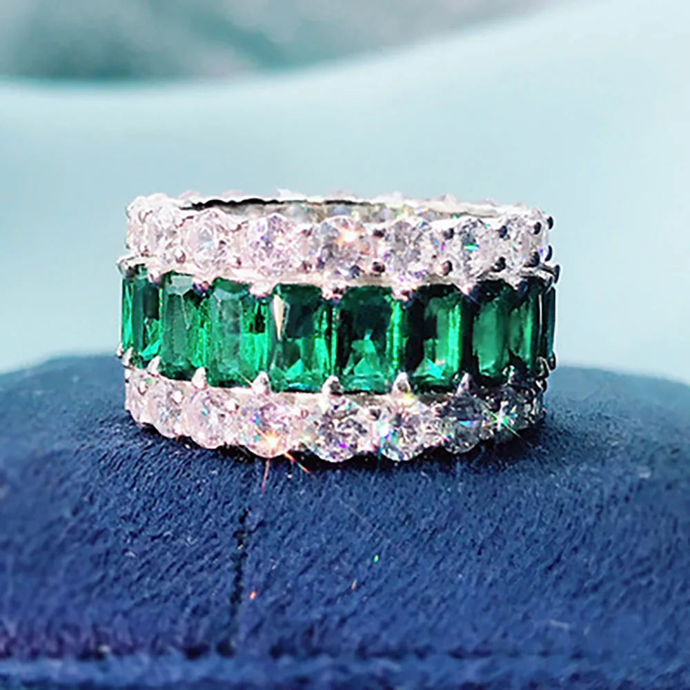 KNRIQUEN 100% 925 Real SIlver Cocktail Big Rings for Women Created Moissanite Emerald Ruby Sapphire Gemstone Wedding Bands Jewel