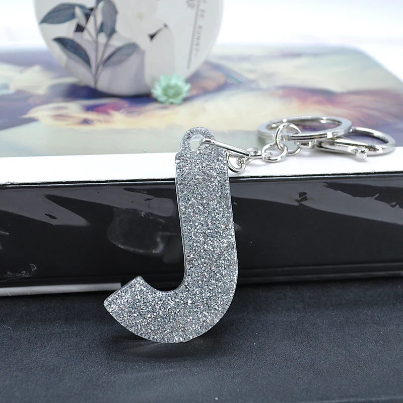 1PC Women Keychains  Handbag  Car Pendants 26 English Letter Keyring  Charms   Glitter Resin Word