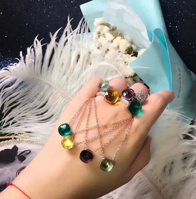 Women Fashion Jewelry Candy Style Necklace Colorful Crystal Pendant Necklace with 3 kinds of Gold color Plated Hot Trendy Design
