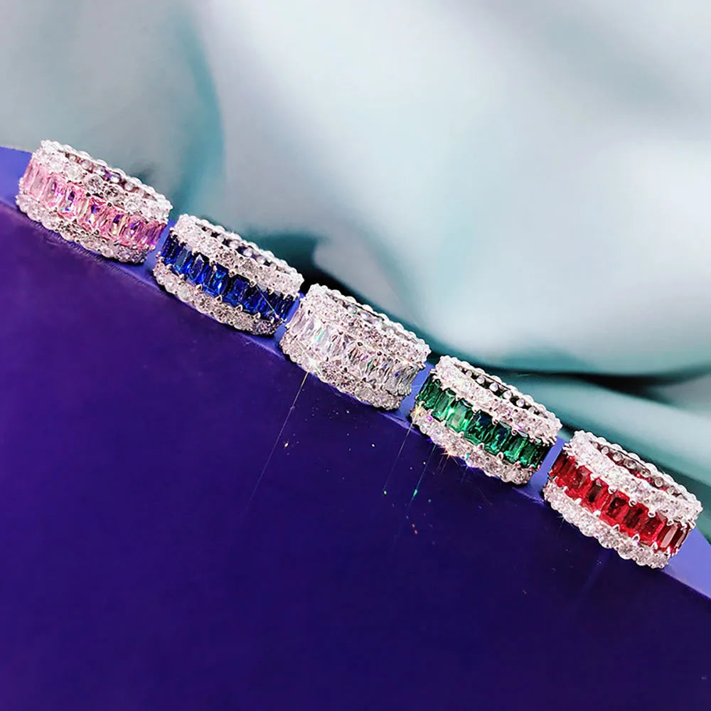KNRIQUEN 100% 925 Real SIlver Cocktail Big Rings for Women Created Moissanite Emerald Ruby Sapphire Gemstone Wedding Bands Jewel