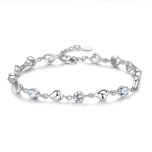 New 925 Silver Bracelet Zircon Heart-Shaped Sweet Silver Bracelet For Woman Charm Jewelry Gift