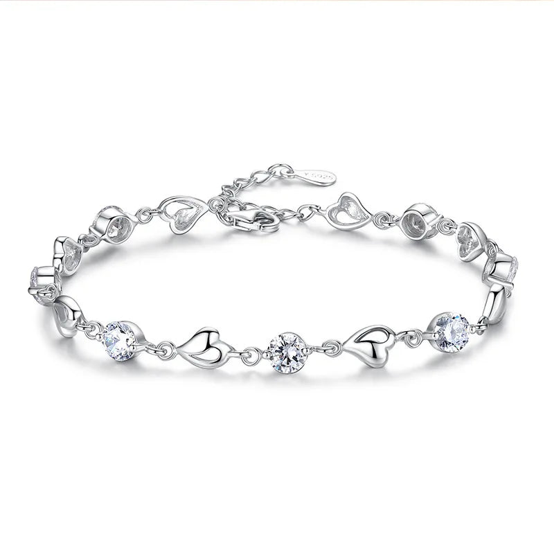 New 925 Silver Bracelet Zircon Heart-Shaped Sweet Silver Bracelet For Woman Charm Jewelry Gift