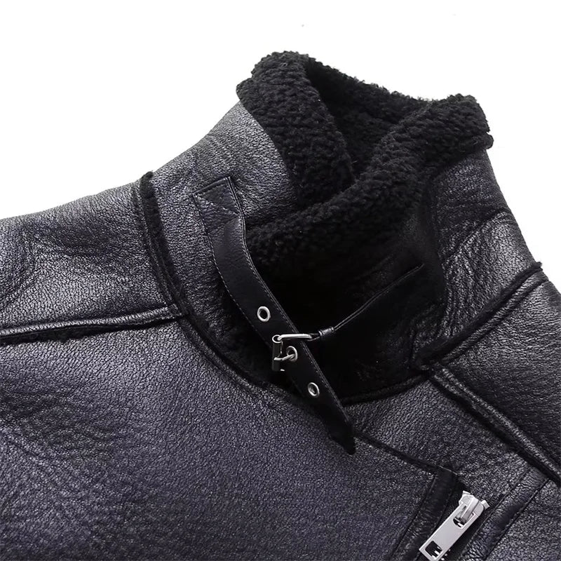 TAOP&ZA 2026 New Winter Women's PU Fur One-piece Thickened Stitching Double-sided Motorcycle Jacket 2969262