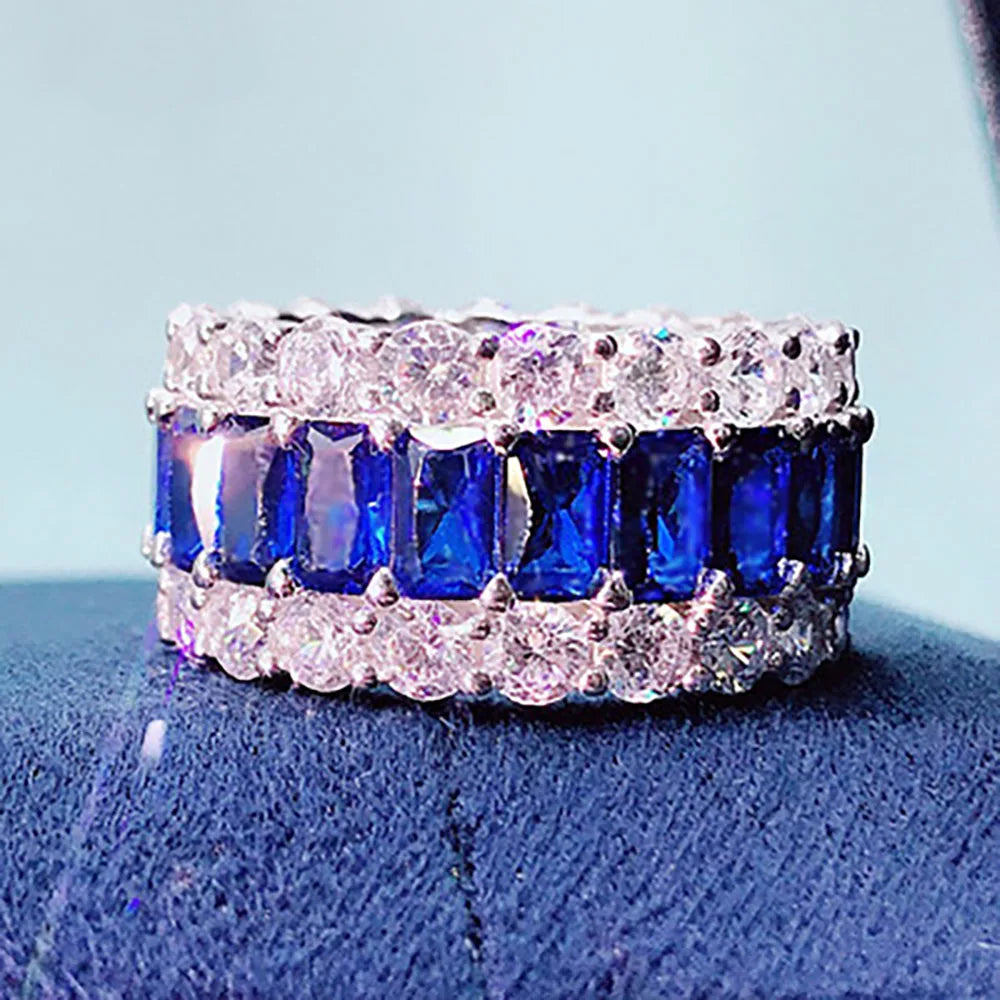 KNRIQUEN 100% 925 Real SIlver Cocktail Big Rings for Women Created Moissanite Emerald Ruby Sapphire Gemstone Wedding Bands Jewel