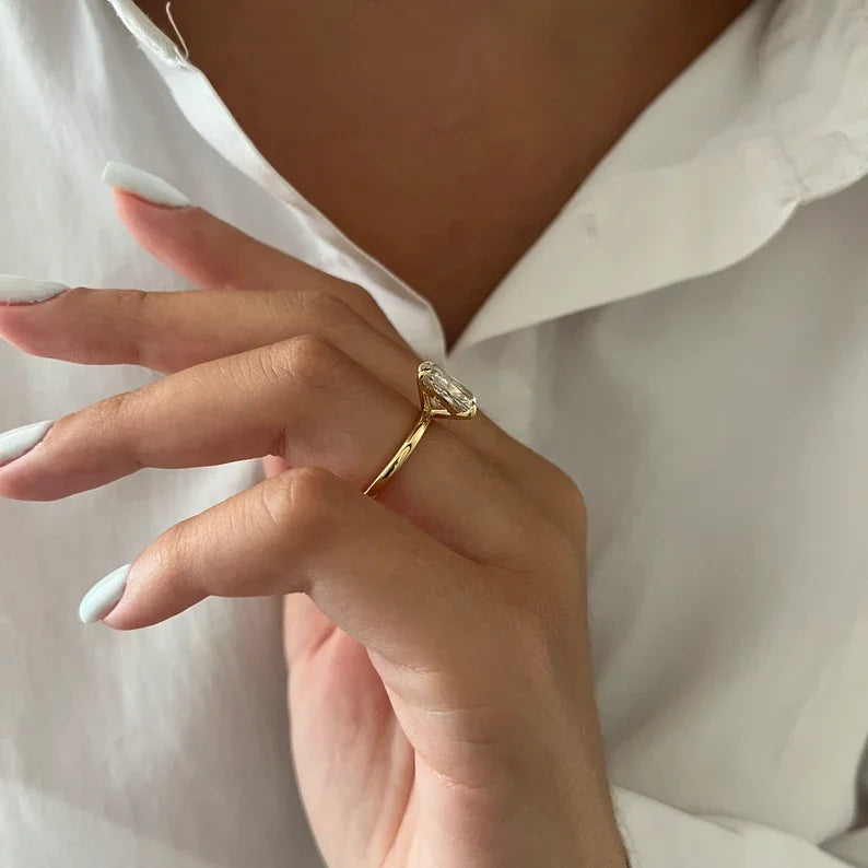 3 Carat Radiant Cut Moissanite Diamond Ring 14K Yellow Gold & 925 Silver IGI Certified for Wedding Engagement Party Ethnic