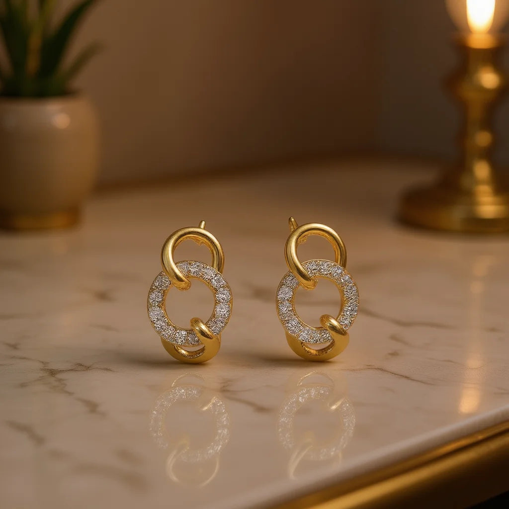 Golden Diamond Earrings E4747 Women's Minimalist Everyday Wear Round Brilliant Cut Natural G Color Gold Jewelry