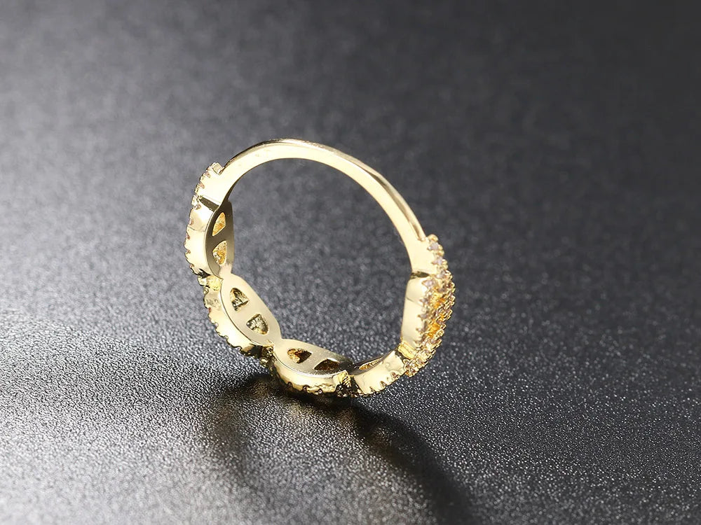 Hip Hop Link Ring for Women Gold Color Micro-inlaid Zircon Stacking Rings Female Jewelry Fashion Punk Accessories Wholesale R720