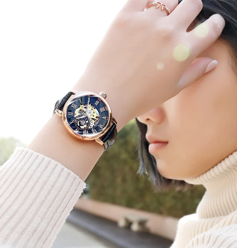 ORKINA Silver Skeleton Women's Watch Stainless Steel Fashion Ladies Mechanical Watches Female Automatic Self-Wind Wristwatches