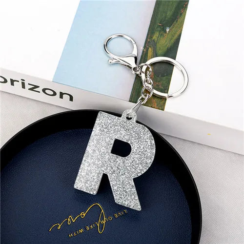 1PC Women Keychains  Handbag  Car Pendants 26 English Letter Keyring  Charms   Glitter Resin Word