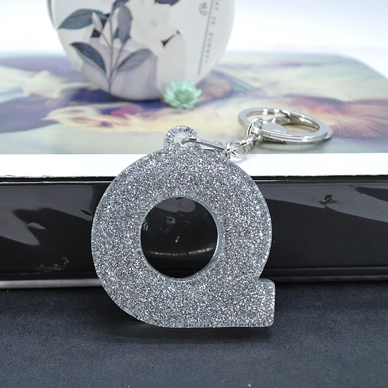 1PC Women Keychains  Handbag  Car Pendants 26 English Letter Keyring  Charms   Glitter Resin Word