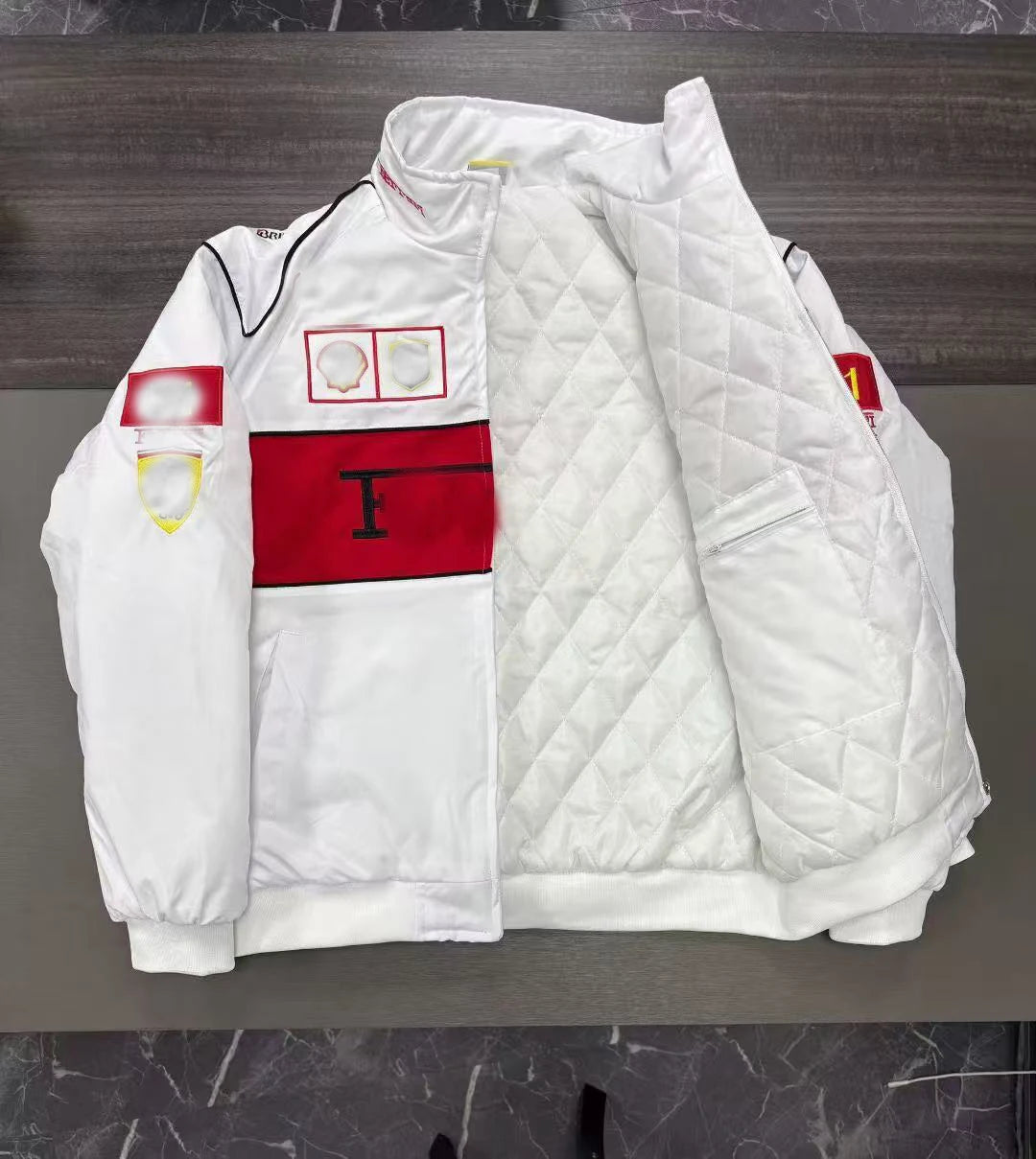Plus Size USA European Size Thick F1 Racing Inspired Waterproof Zipper Embroidered Reversible Moto Biker Winter Riding Jacket
