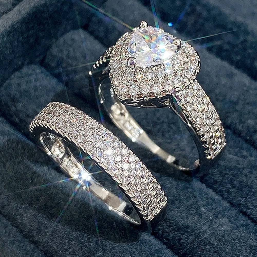Q109 Heart Shape Bridal Jewelry Set Women's Pear Cut Crystal Rhinestone Pave Setting Luxury Engagement Ring Set