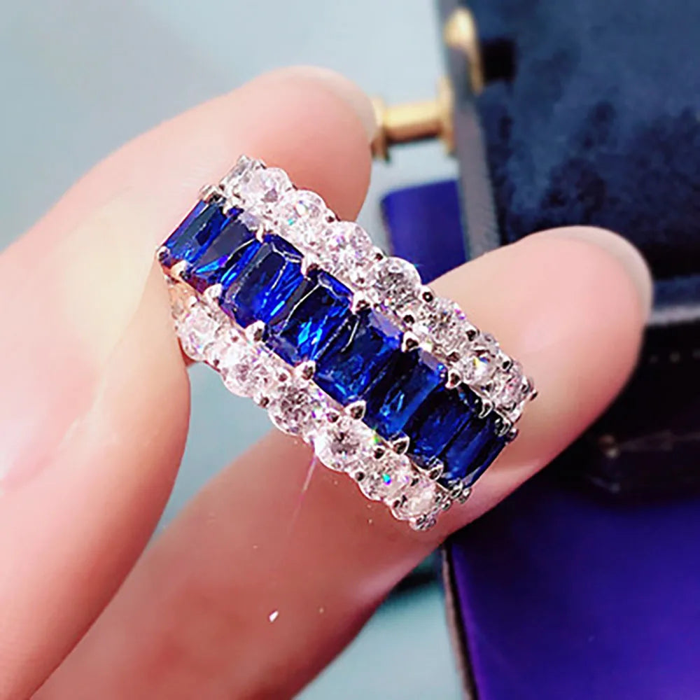 KNRIQUEN 100% 925 Real SIlver Cocktail Big Rings for Women Created Moissanite Emerald Ruby Sapphire Gemstone Wedding Bands Jewel