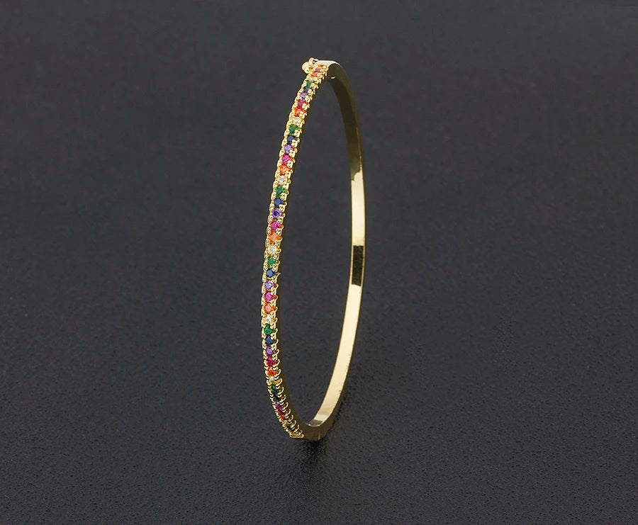 Nidin New Design High Quality Charm Rainbow Bracelet Copper Zirconia Rhinestone Cuff Bangle Trendy Jewelry Gift For Women Girls
