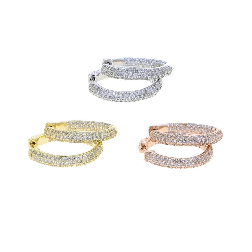25MM Medium Sized Huggie Hoop Earring Rose Gold Silver Colors Full Micro Pave 5A CZ Iced Out Women Hoops
