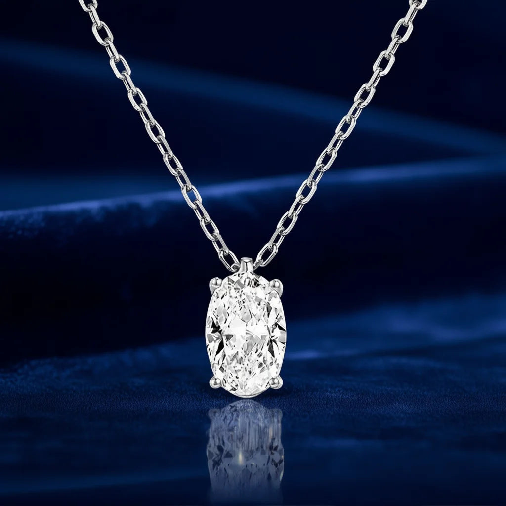 XL1388 Golden Oval Cut Diamond NGTC Certified Pendant Necklace 925 Silver Claw Setting Classic Engagement Jewelry Unisex Link