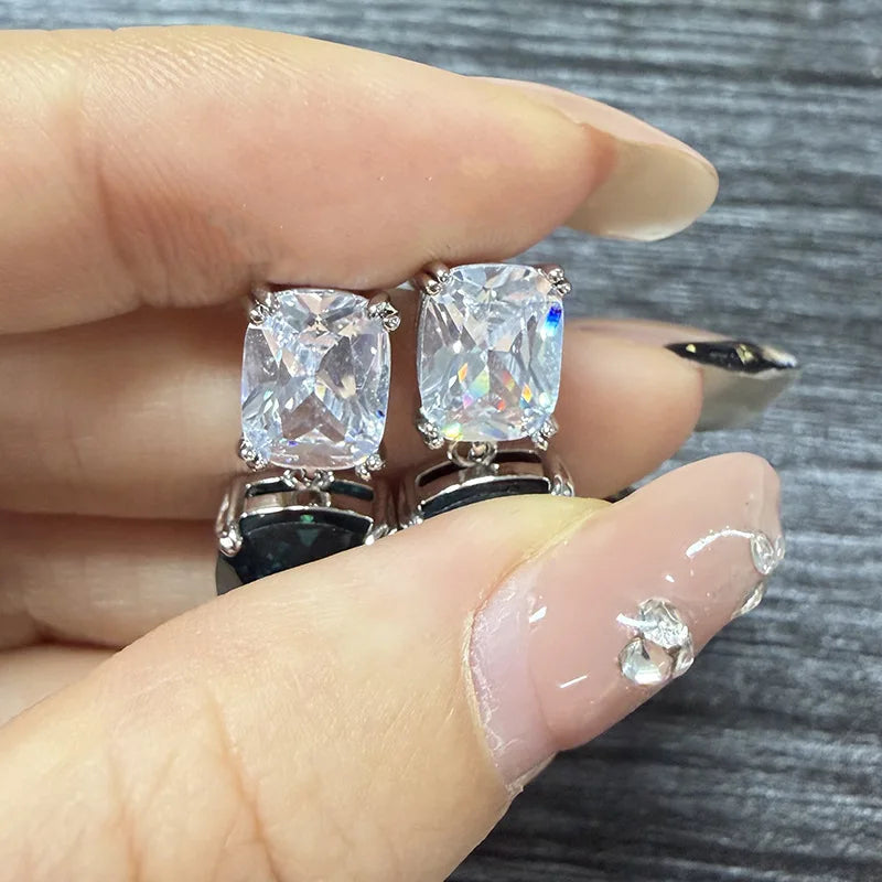 Ice One Diamond Charm Earrings 925 Silver Princess Cut Claw Setting Luxury Women's Wedding Jewelry Rhodium Plated