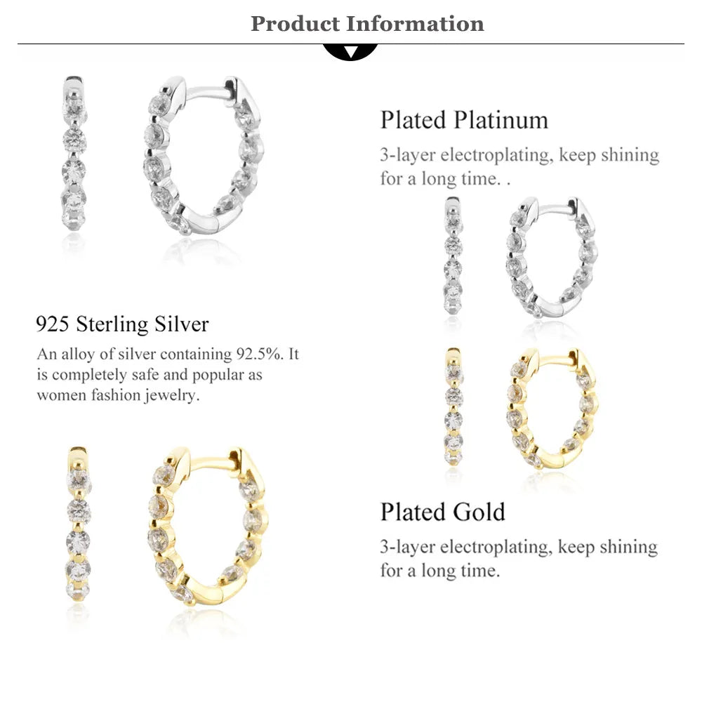 ANDYWEN New 925 Sterling Silver Gold Two Zircon Pave Huggies Piercing Rock Punk Clips Hoops Earring Circle Women Jewelry