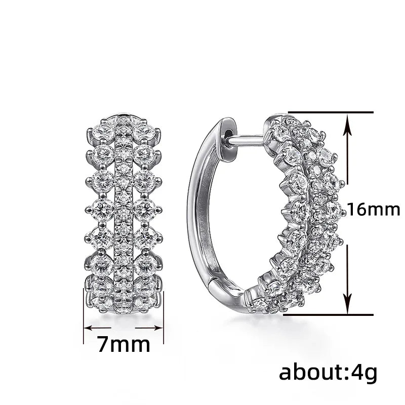 Luxury Women's Champagne White 925 Silver Rhodium Plated Diamond Hoop Earrings Brilliant Cut Claw Setting Wedding Fine Jewelry