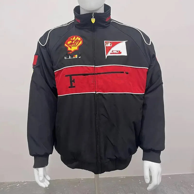 Plus Size USA European Size Thick F1 Racing Inspired Waterproof Zipper Embroidered Reversible Moto Biker Winter Riding Jacket
