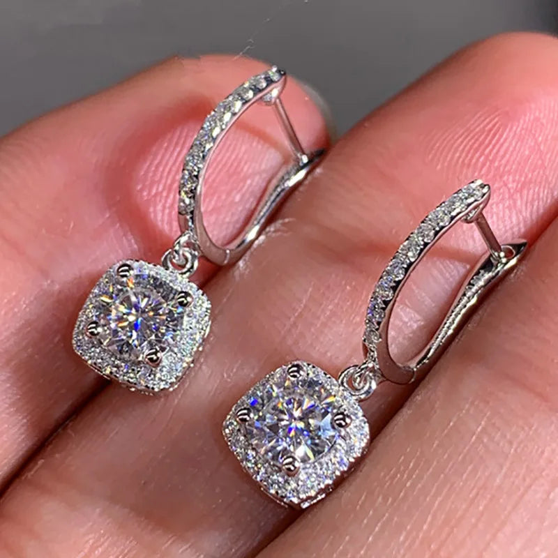 Ice One Diamond Charm Earrings 925 Silver Princess Cut Claw Setting Luxury Women's Wedding Jewelry Rhodium Plated