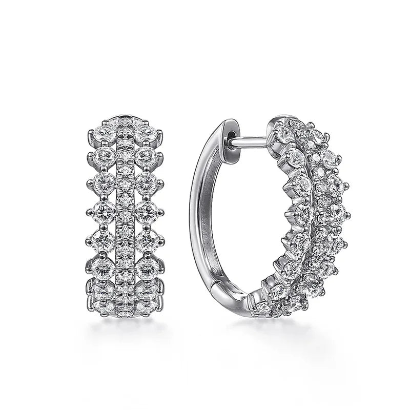 Luxury Women's Champagne White 925 Silver Rhodium Plated Diamond Hoop Earrings Brilliant Cut Claw Setting Wedding Fine Jewelry