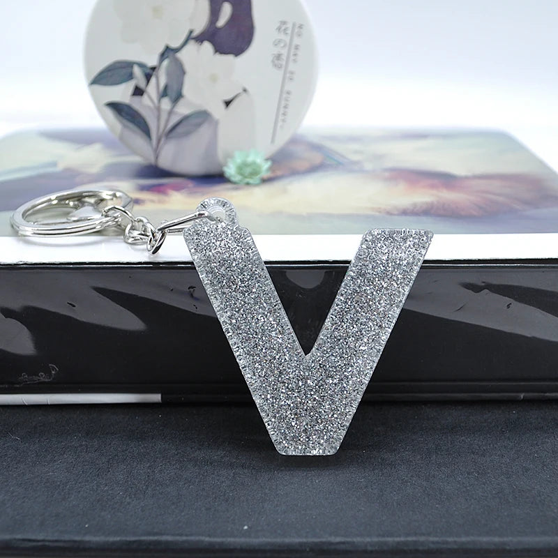 1PC Women Keychains  Handbag  Car Pendants 26 English Letter Keyring  Charms   Glitter Resin Word