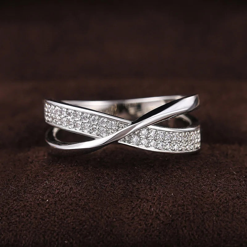 Classic Female Ring 925 Sterling Silver Two Tone X Shape Cross Rings For Women Infinite Dazzling Zircon Wedding Rings Anillos
