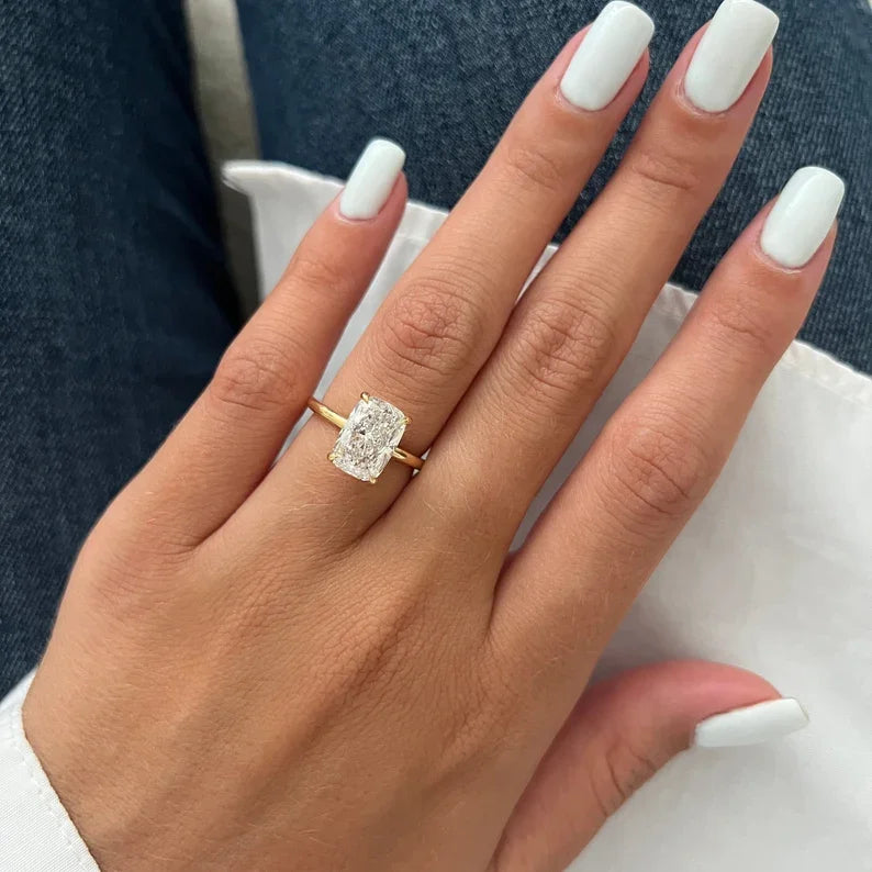 3 Carat Radiant Cut Moissanite Diamond Ring 14K Yellow Gold & 925 Silver IGI Certified for Wedding Engagement Party Ethnic