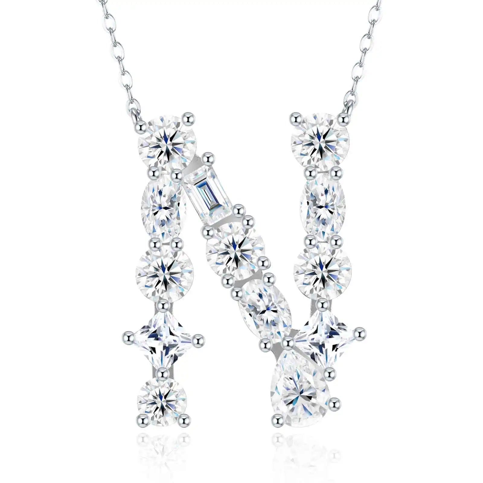 Pass Diamond Tester Letter J Multi Cut VVS Moissanite Necklace 925 Silver Platinum Plated Elegant Fine Jewelry Necklace