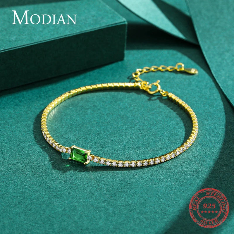 MODIAN 2021 New 925 Sterling Silver Luxury Sparkling Cubic Zirconia Bracelet For Women Gold Color Wedding Engagement Jewelry