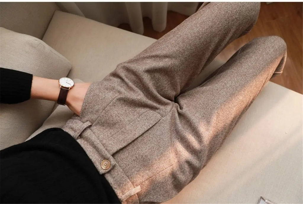Woolen Pants Women's Harem Pencil Pants 2026 Autumn Winter High Waisted Casual Suit Pants Office Lady Women Trousers