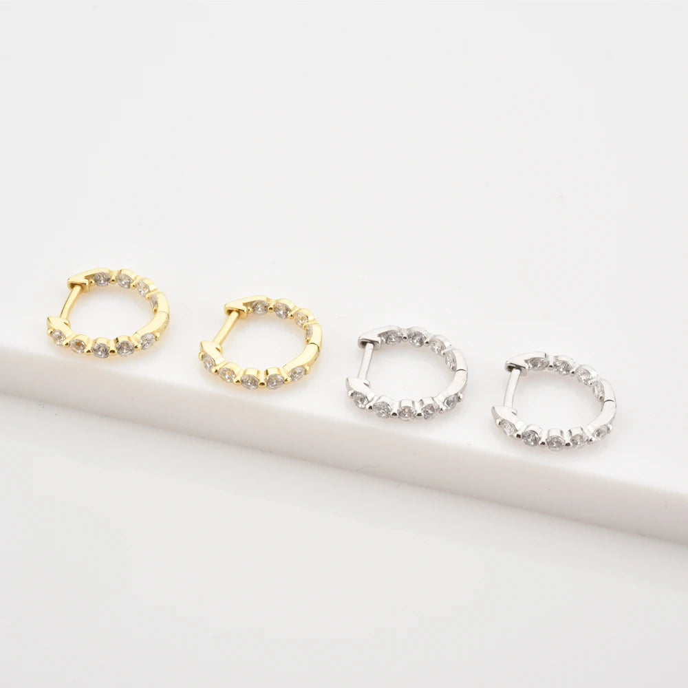 ANDYWEN New 925 Sterling Silver Gold Two Zircon Pave Huggies Piercing Rock Punk Clips Hoops Earring Circle Women Jewelry