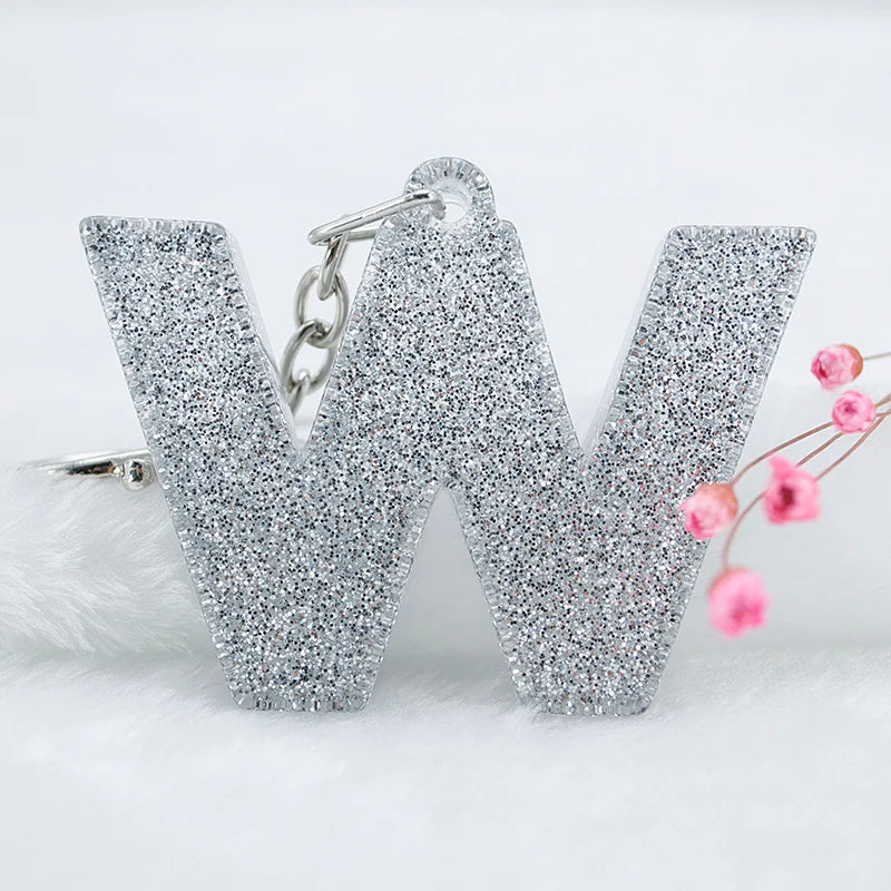 1PC Women Keychains  Handbag  Car Pendants 26 English Letter Keyring  Charms   Glitter Resin Word