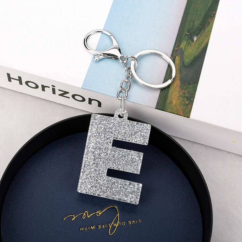 1PC Women Keychains  Handbag  Car Pendants 26 English Letter Keyring  Charms   Glitter Resin Word