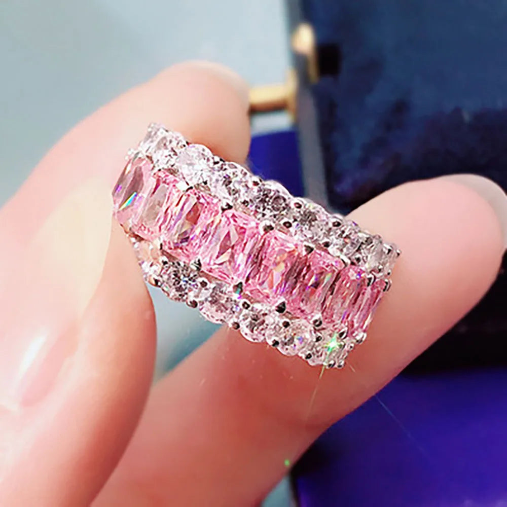 KNRIQUEN 100% 925 Real SIlver Cocktail Big Rings for Women Created Moissanite Emerald Ruby Sapphire Gemstone Wedding Bands Jewel