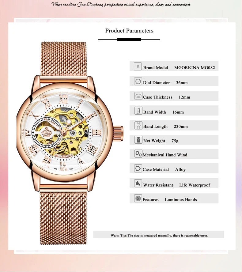 ORKINA Silver Skeleton Women's Watch Stainless Steel Fashion Ladies Mechanical Watches Female Automatic Self-Wind Wristwatches