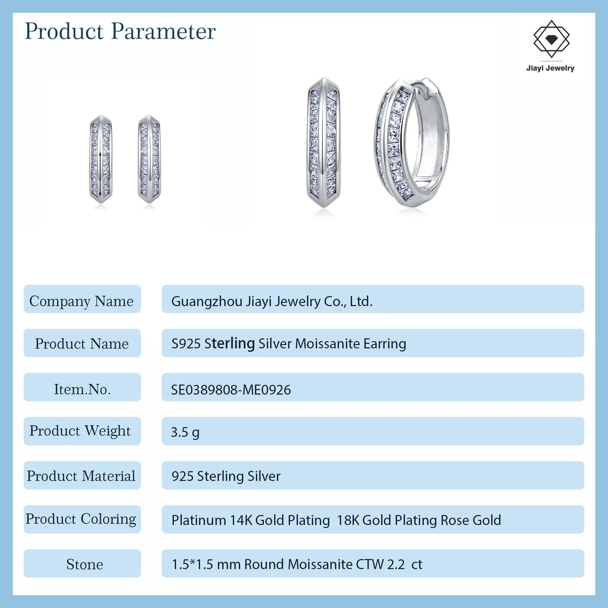 2.2 CTW Huggie Hoop Earrings S925 Sterling Silver Double Row Princess Cut Moissanite Hypoallergenic Women Fine Jewelry