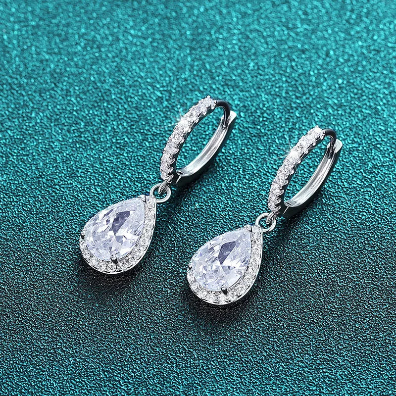 White Gold Pear Cut Zircon Drop Earrings Rhodium Plated Women's Wedding Classic Fashion Jewelry