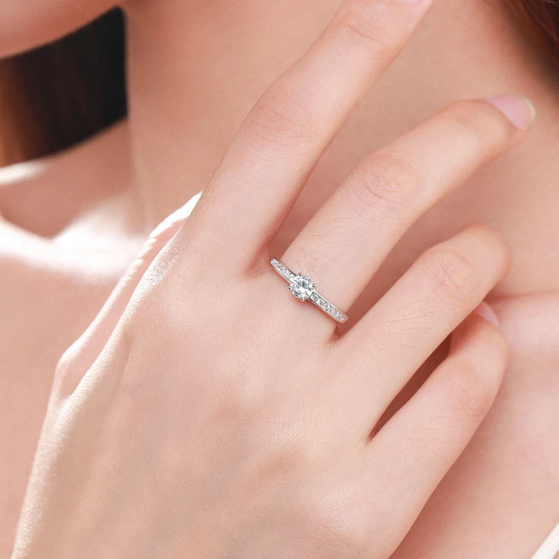 Ailmay Authentic 925 Sterling Silver Classic Simple Round Shape High Quality CZ Rings For Women Wedding Statement Jewelry Gift