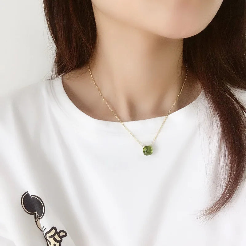 Women Fashion Jewelry Candy Style Necklace Colorful Crystal Pendant Necklace with 3 kinds of Gold color Plated Hot Trendy Design