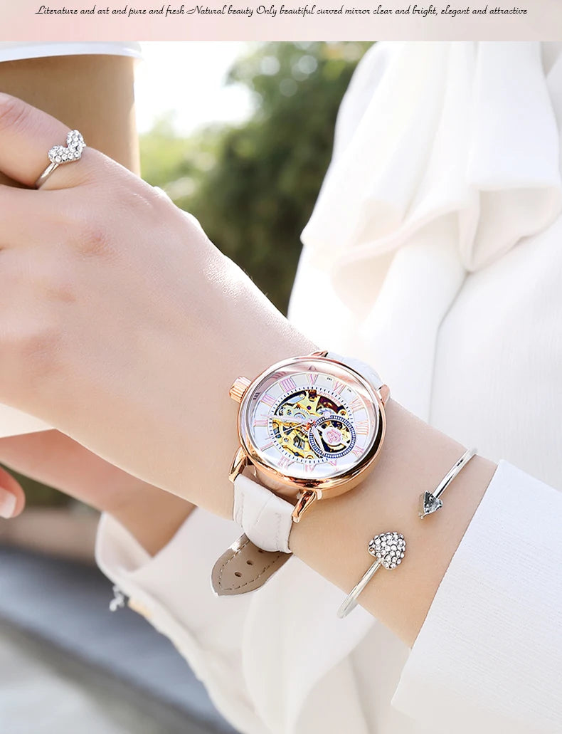 ORKINA Silver Skeleton Women's Watch Stainless Steel Fashion Ladies Mechanical Watches Female Automatic Self-Wind Wristwatches