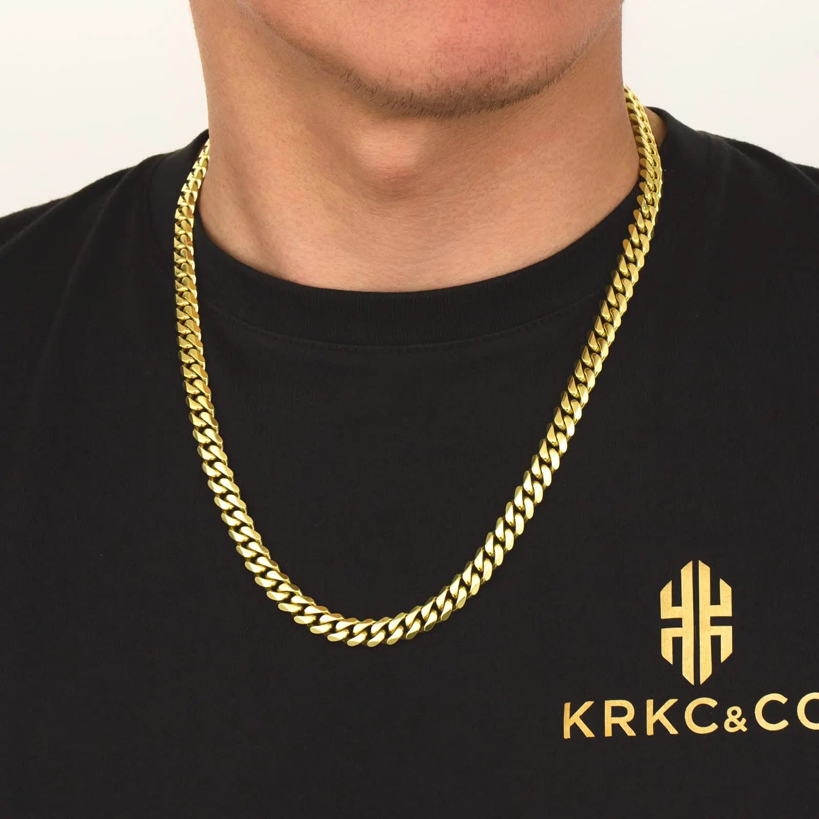 USA Free Shipping Real 8mm 14k Gold Plated Miami Cuban Link Chain Women Gifts Jewelry Stainless Steel Waterproof Mens Necklace