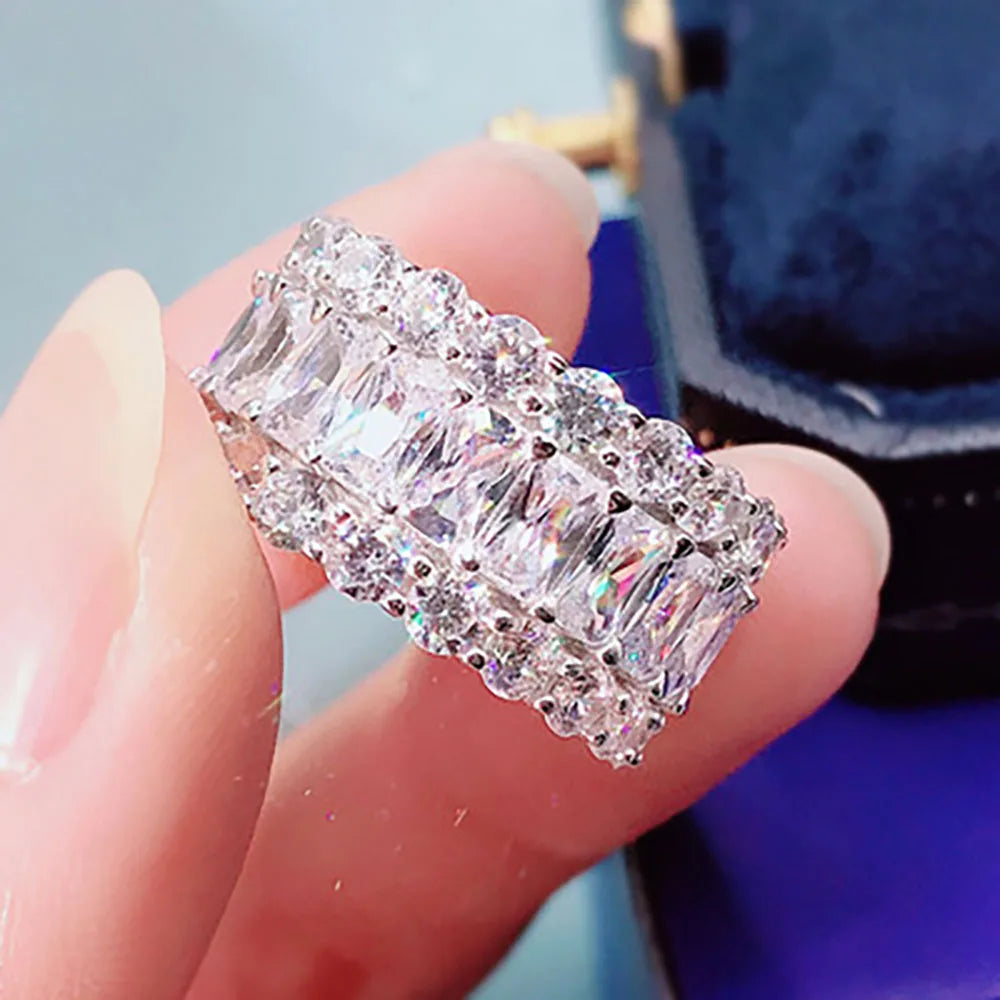 KNRIQUEN 100% 925 Real SIlver Cocktail Big Rings for Women Created Moissanite Emerald Ruby Sapphire Gemstone Wedding Bands Jewel