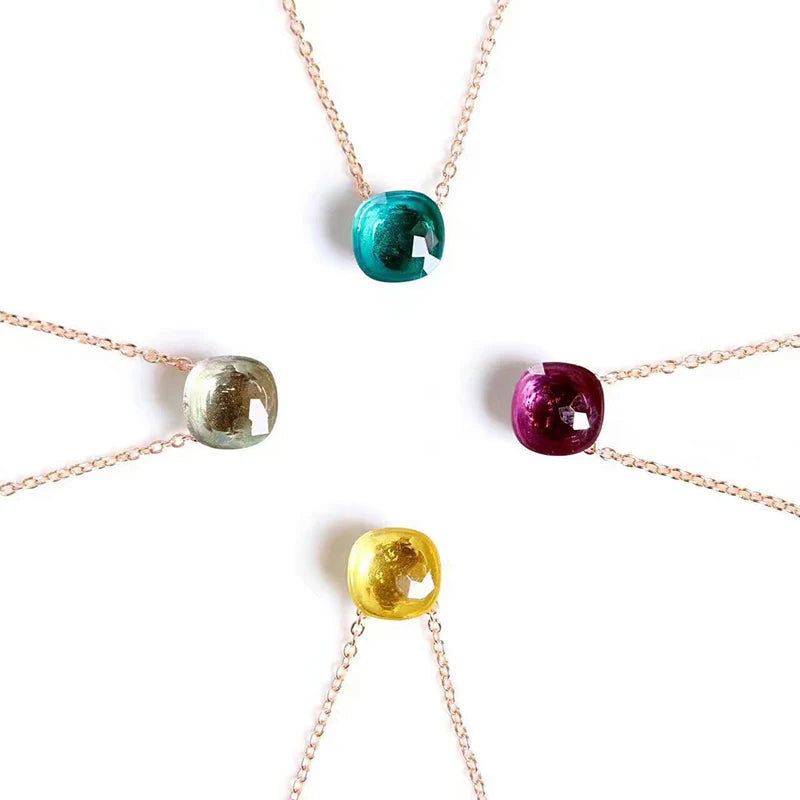 Women Fashion Jewelry Candy Style Necklace Colorful Crystal Pendant Necklace with 3 kinds of Gold color Plated Hot Trendy Design