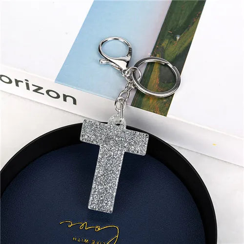 1PC Women Keychains  Handbag  Car Pendants 26 English Letter Keyring  Charms   Glitter Resin Word