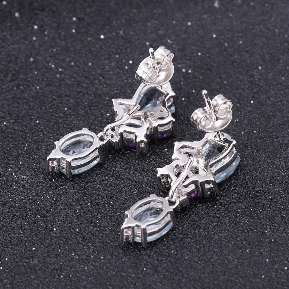 GEM'S BALLET 925 Sterling Silver Colorful Modern Irregular Earrings Natural Blue Topaz Amethyst Stud Earrings for Women Bijoux