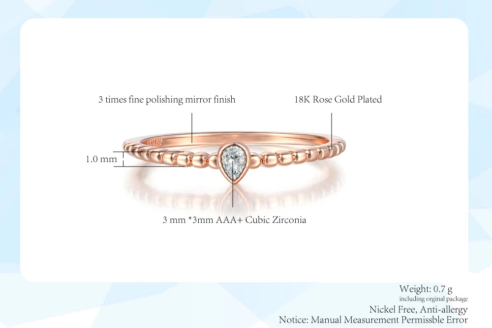 Dainty Ring For Women Simple Thin Crystal CZ Water Drop Rose Gold Color Sliver Color Proposal Gift Fashion Jewelry R421 R423